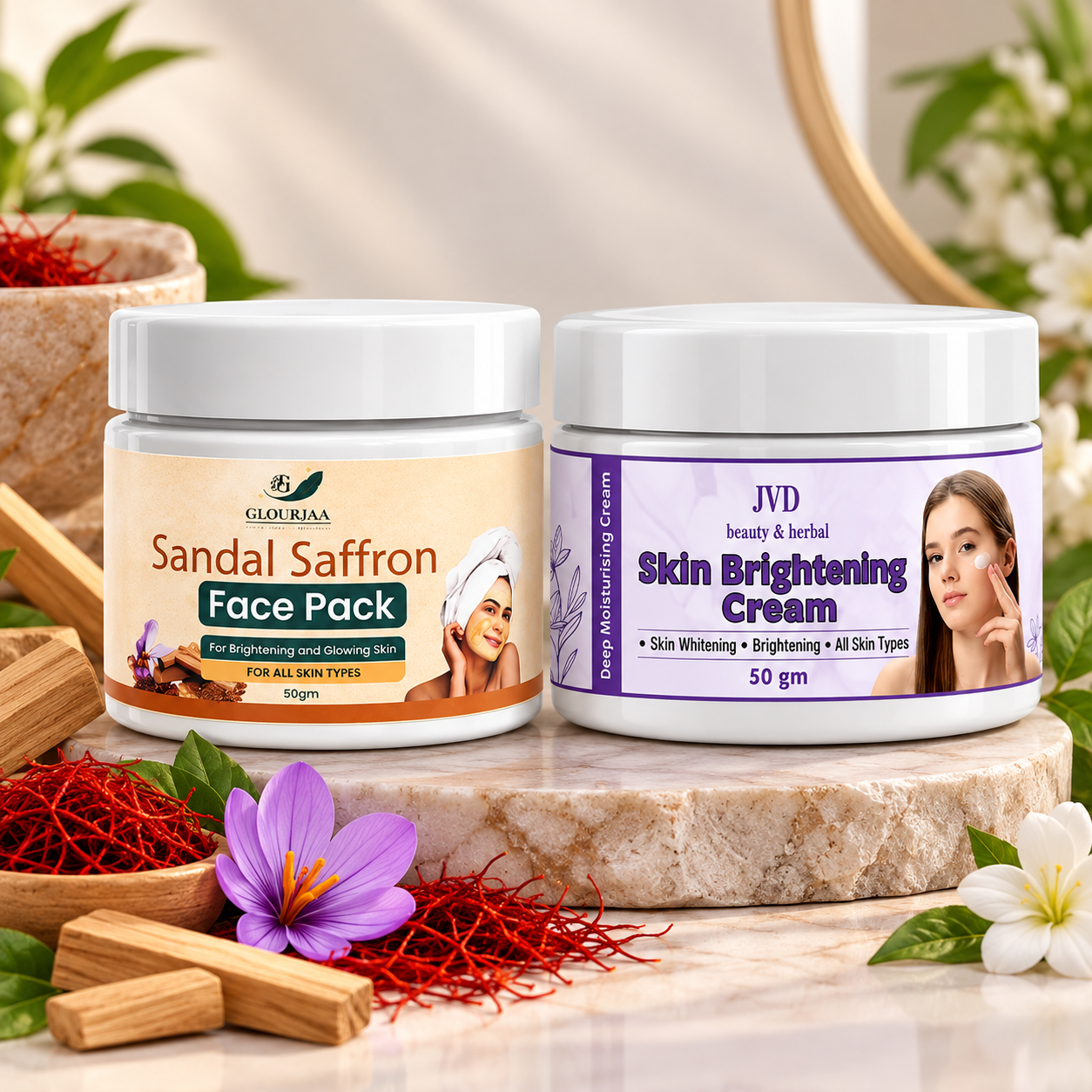 GLOURJAA Sandal Saffron Face Pack & Skin Brightening Cream Combo