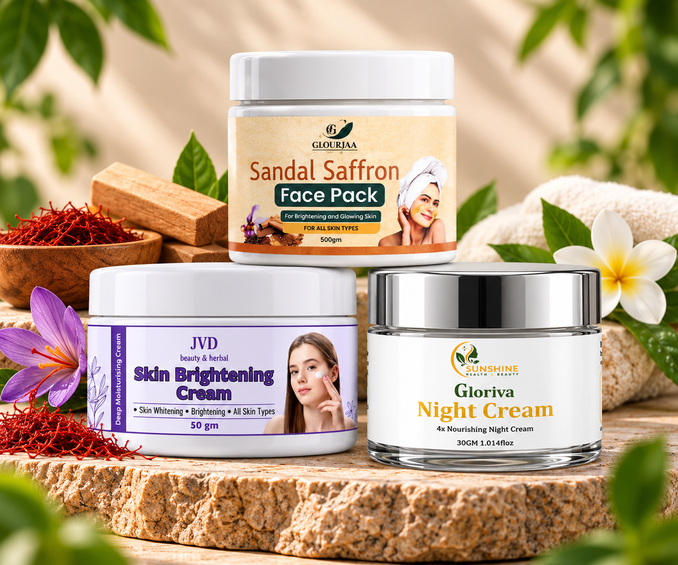 Complete Skin Care Combo | Skin Brightening Cream + Sandal Saffron Face Pack + Night Cream