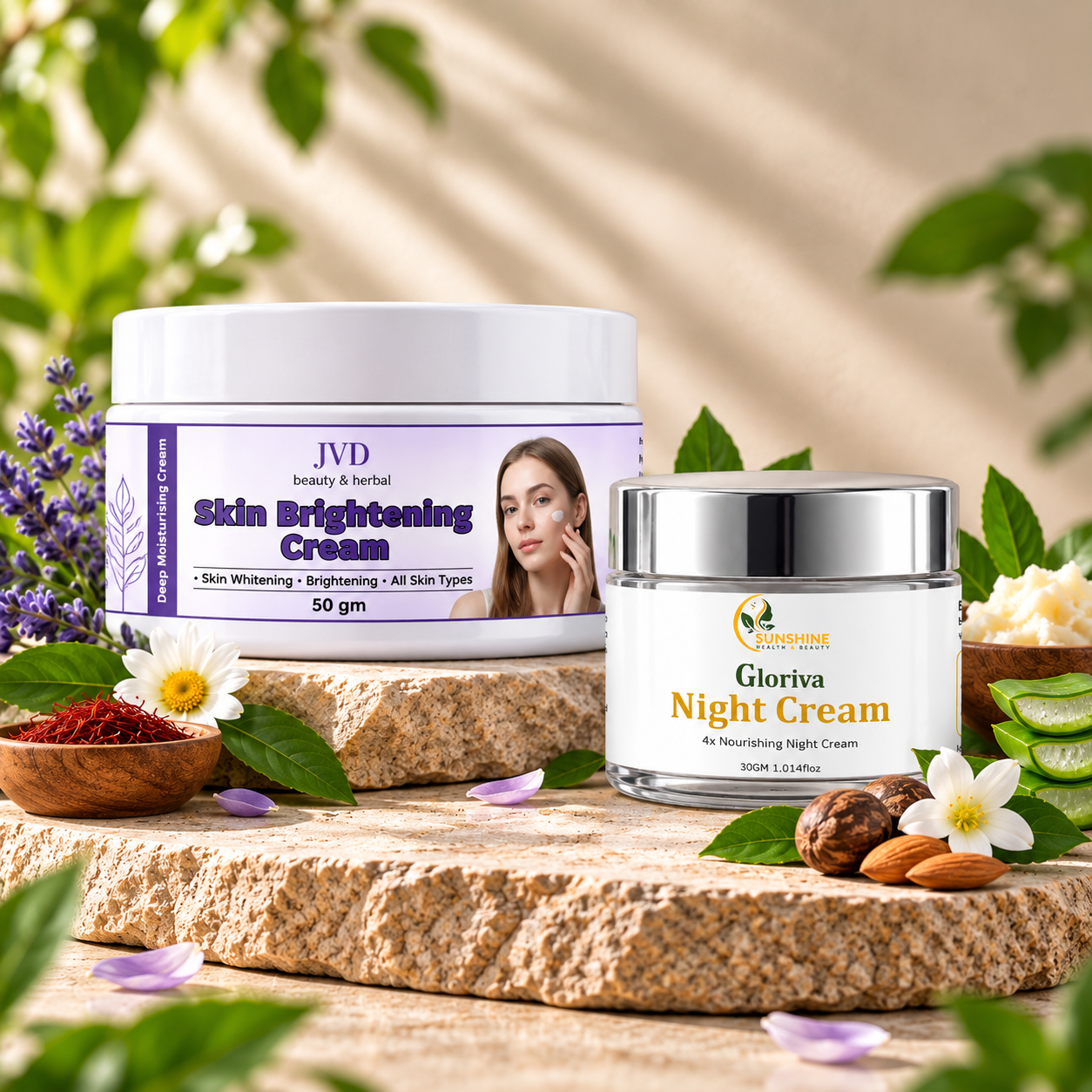 JVD Skin Brightening Cream & Gloriva Night Cream Combo | Day & Night Complete Skin Care