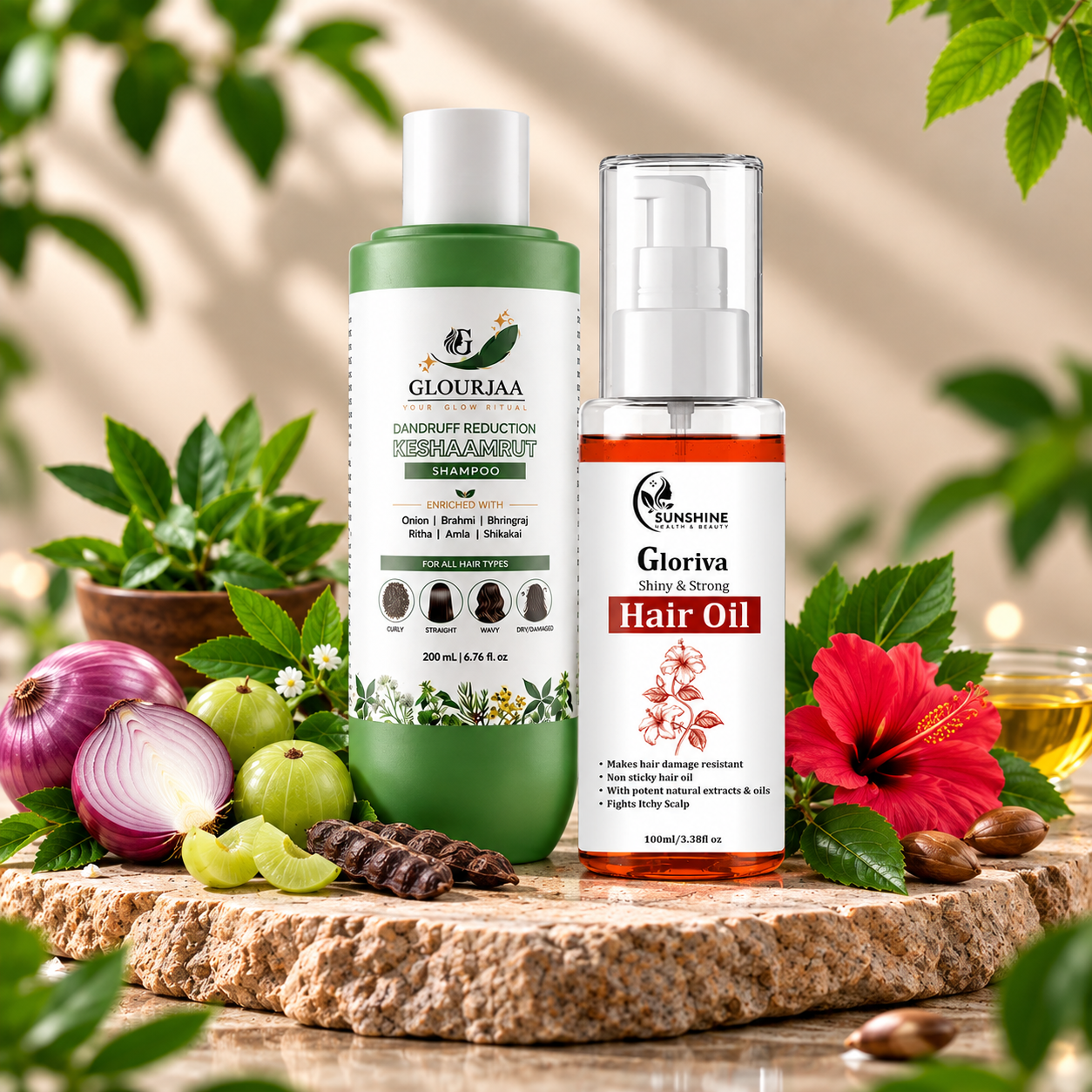 Glourjaa Keshaamrut Shampoo & Gloriva Hair Oil Combo | Complete Hair Care