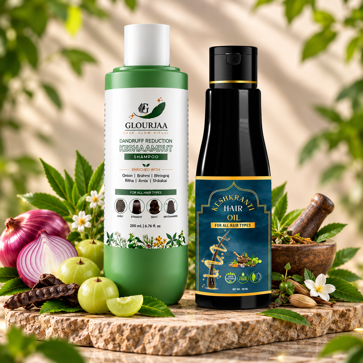 Glourjaa Shampoo & Keshkranti Hair Oil Combo | Complete Hair Care